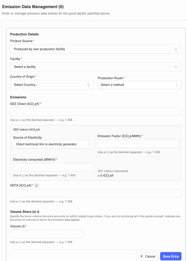 A supplier home for emission data