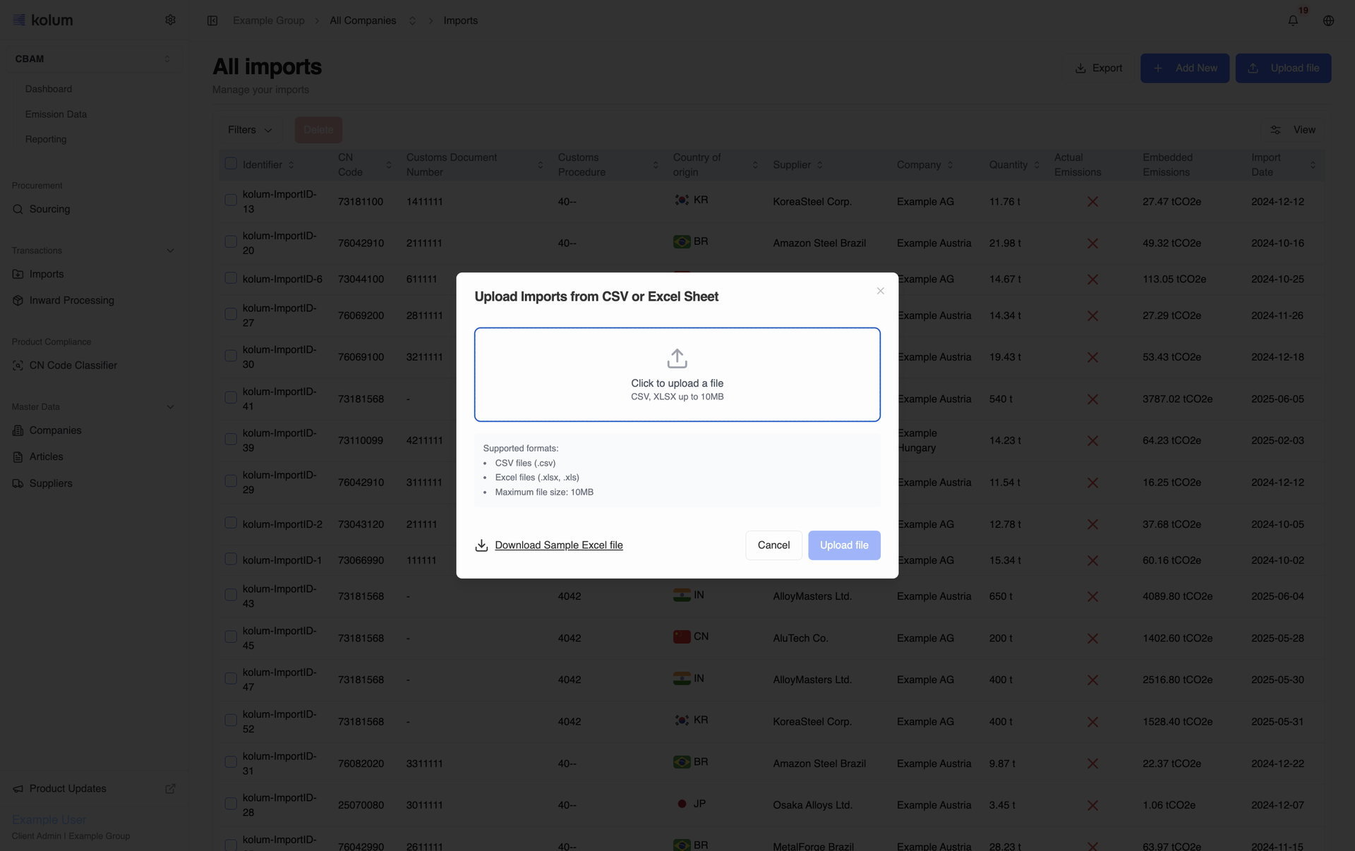 Imports bulk upload